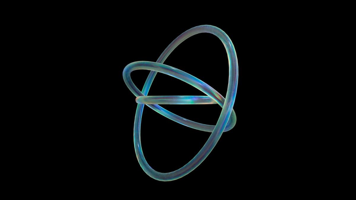 Abstracte iriserende 3D-ringen tegen een zwarte achtergrond